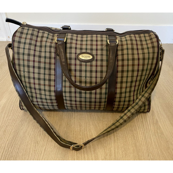 Lasserre Paris Gingham Plaid Check Boston Bag Designer Duffle Travel Bag - Picture 1 of 16